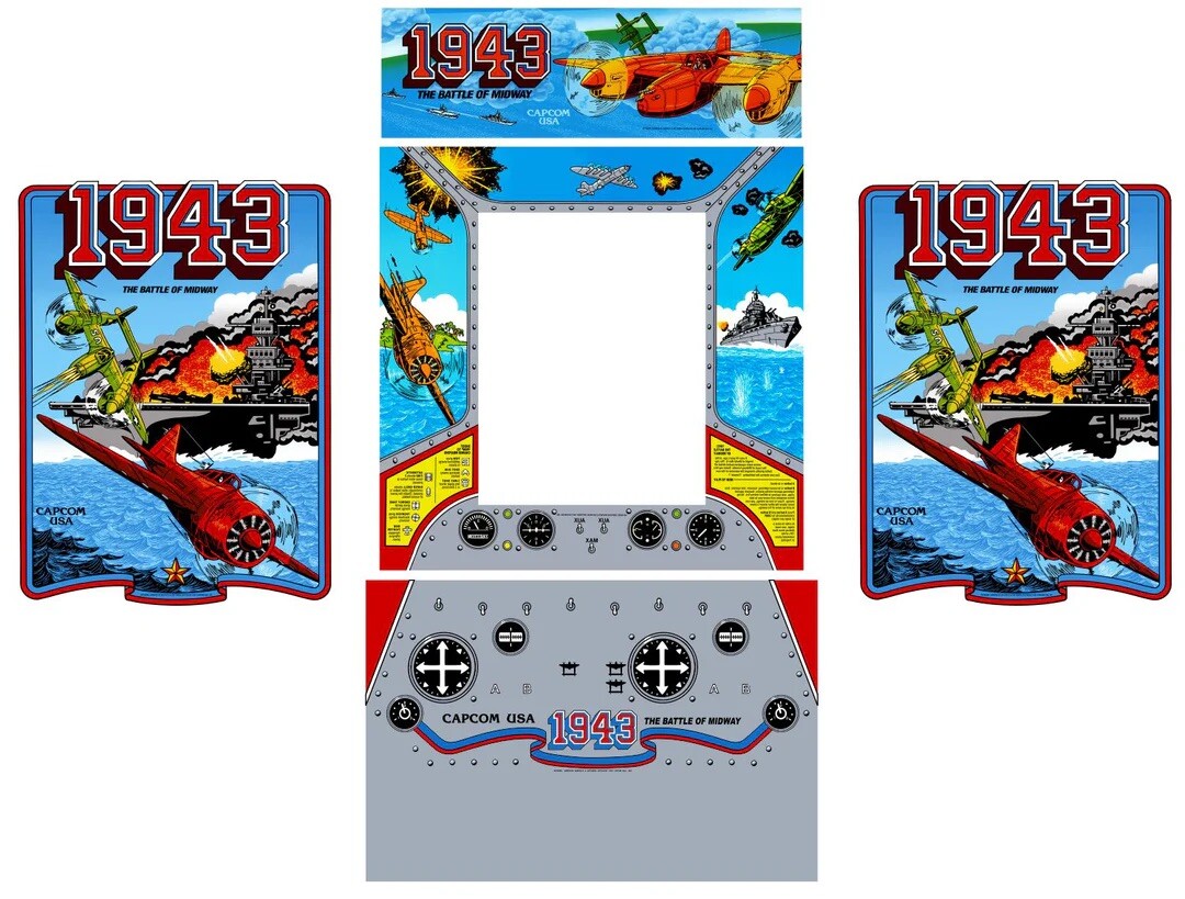 1943 Battle Of Midway Arcade Restoration Kit Side Art Cpo Cabinet Marquee Bezel