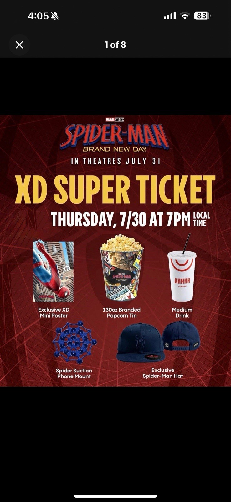 Spider-Man Brand New Day Exclusive Hat/Cap + Popcorn Tin Bucket + Poster