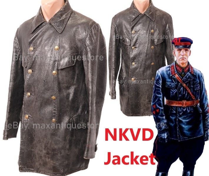 NKVD Officer Leather Jacket M35 1935 Size 50 L WWII KGB Russian Soviet USSR Rare