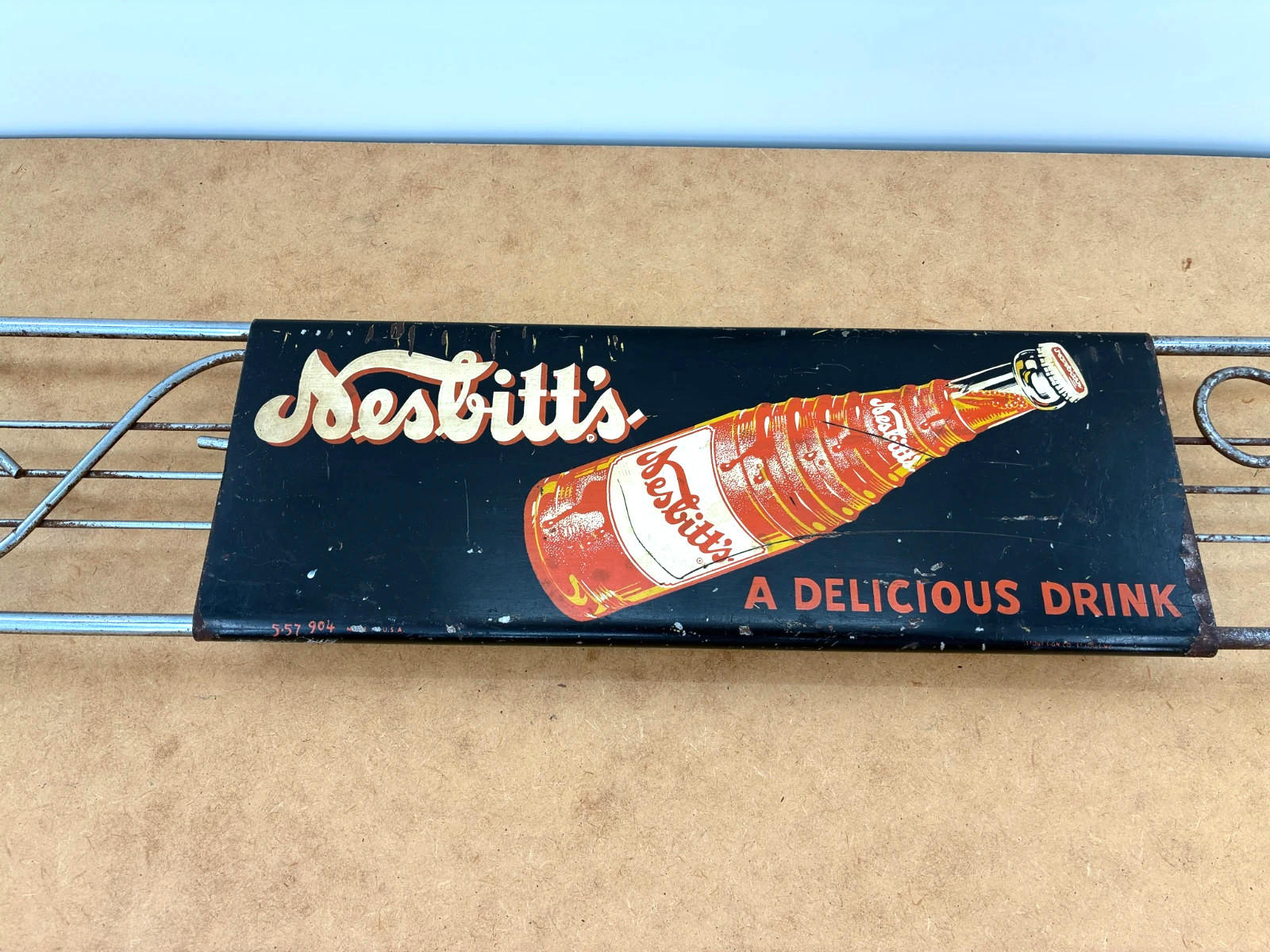 Vintage Nesbitt's Orange Soda 1957 Advertising Door Push Bar Stout Sign St Louis