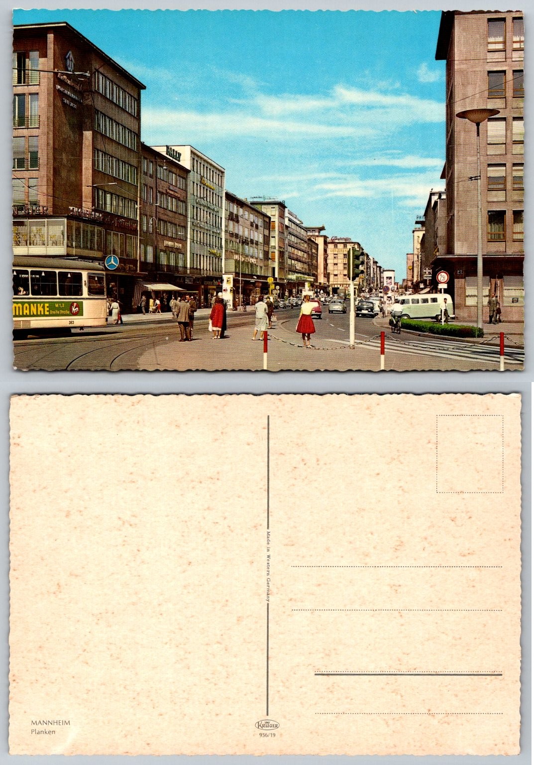 Vintage Mannheim Planken Germany Street Scene Postcard, Tram, 1960s