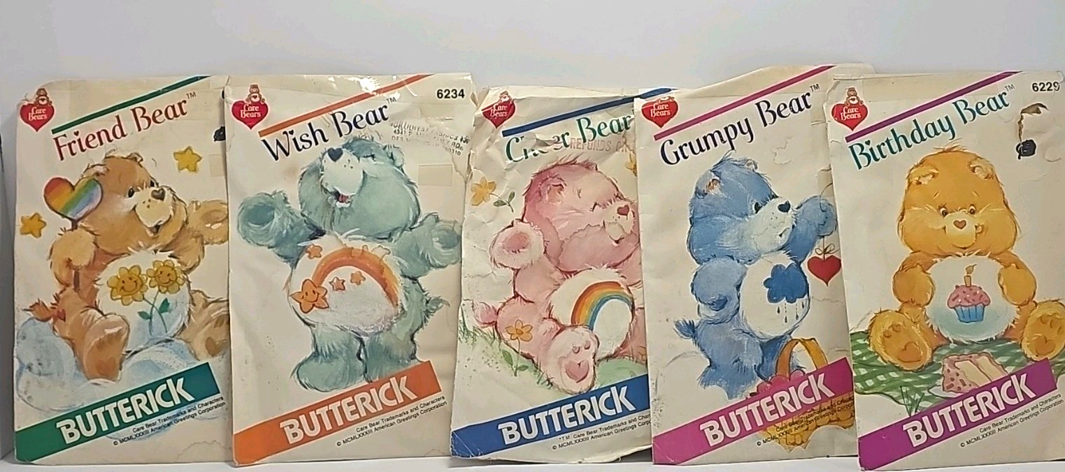 Vintage 1983 Butterick Care Bears Sewing Patterns Lot of 5 Stuffed Toys 80s
