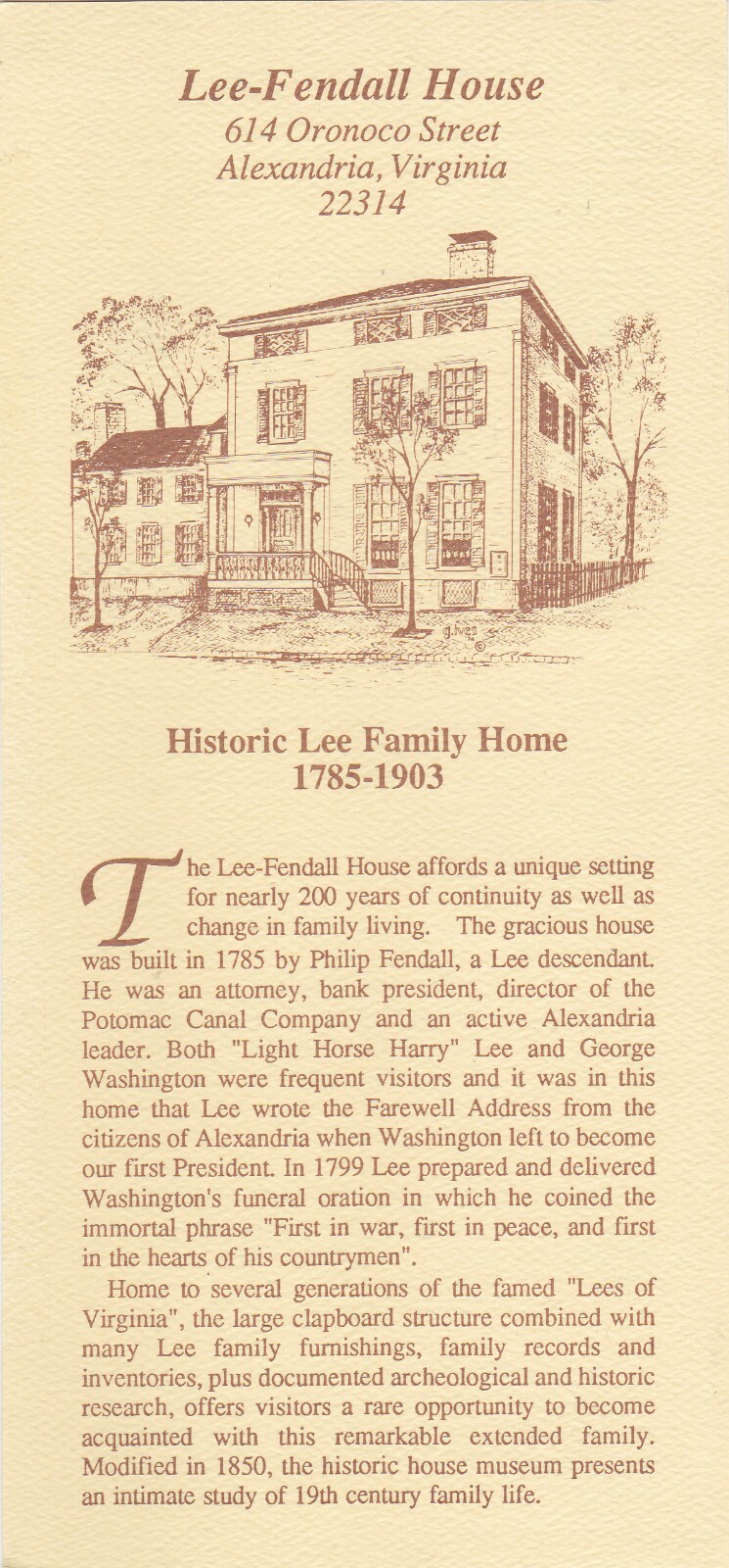 1980's Historic Lee Family Home Alexandria Virginia Brochure