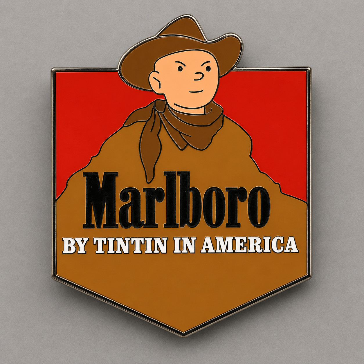 BIG PIN TINTIN IN AMERICA x MARLBORO CIGARETTE RARE COMIC COLLECTOR PIECE 3.5\