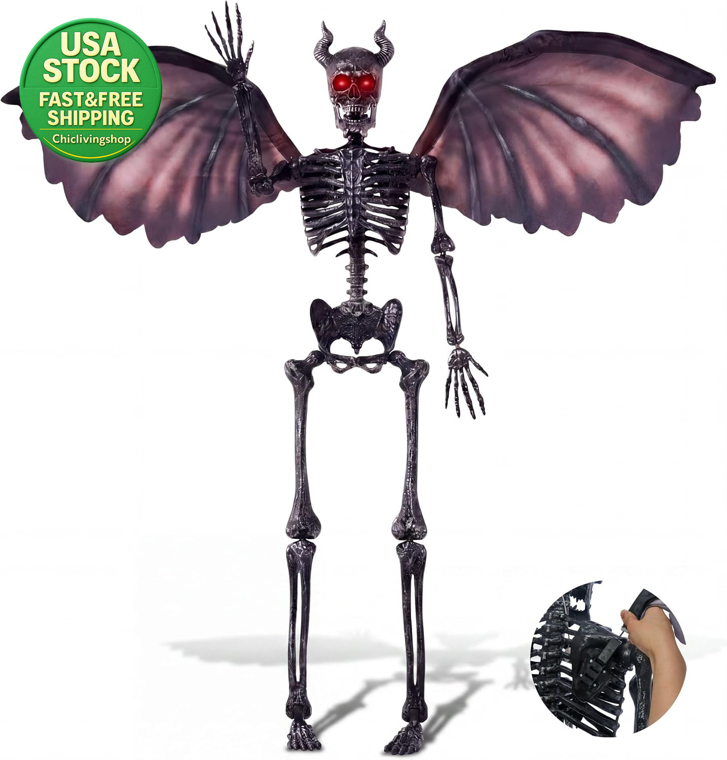 5FT Devil Skeleton Halloween Decor Posable Life Size Realistic Haunted House