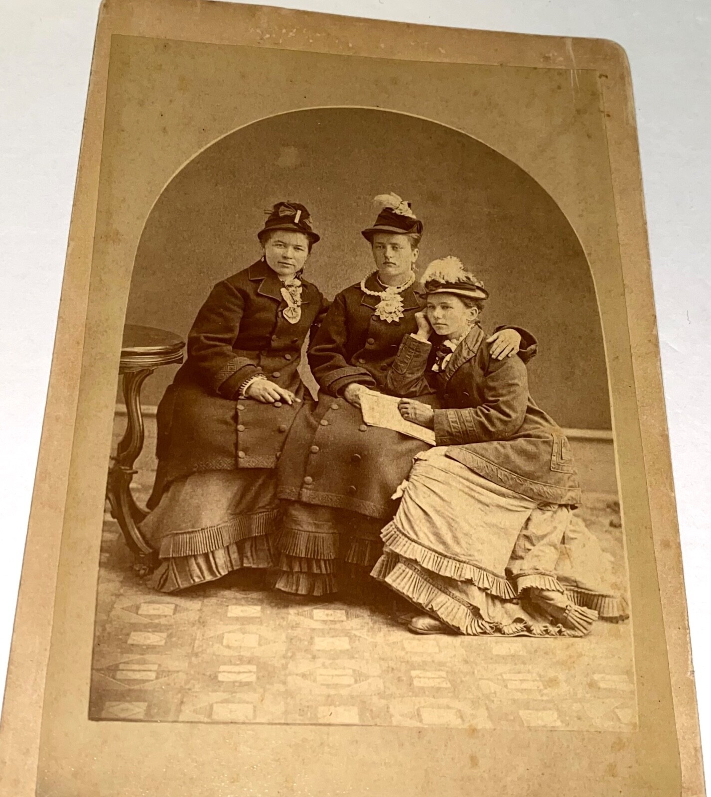 Antique Victorian Photo American Fashion Women Paper on Lap Cabinet Rare US