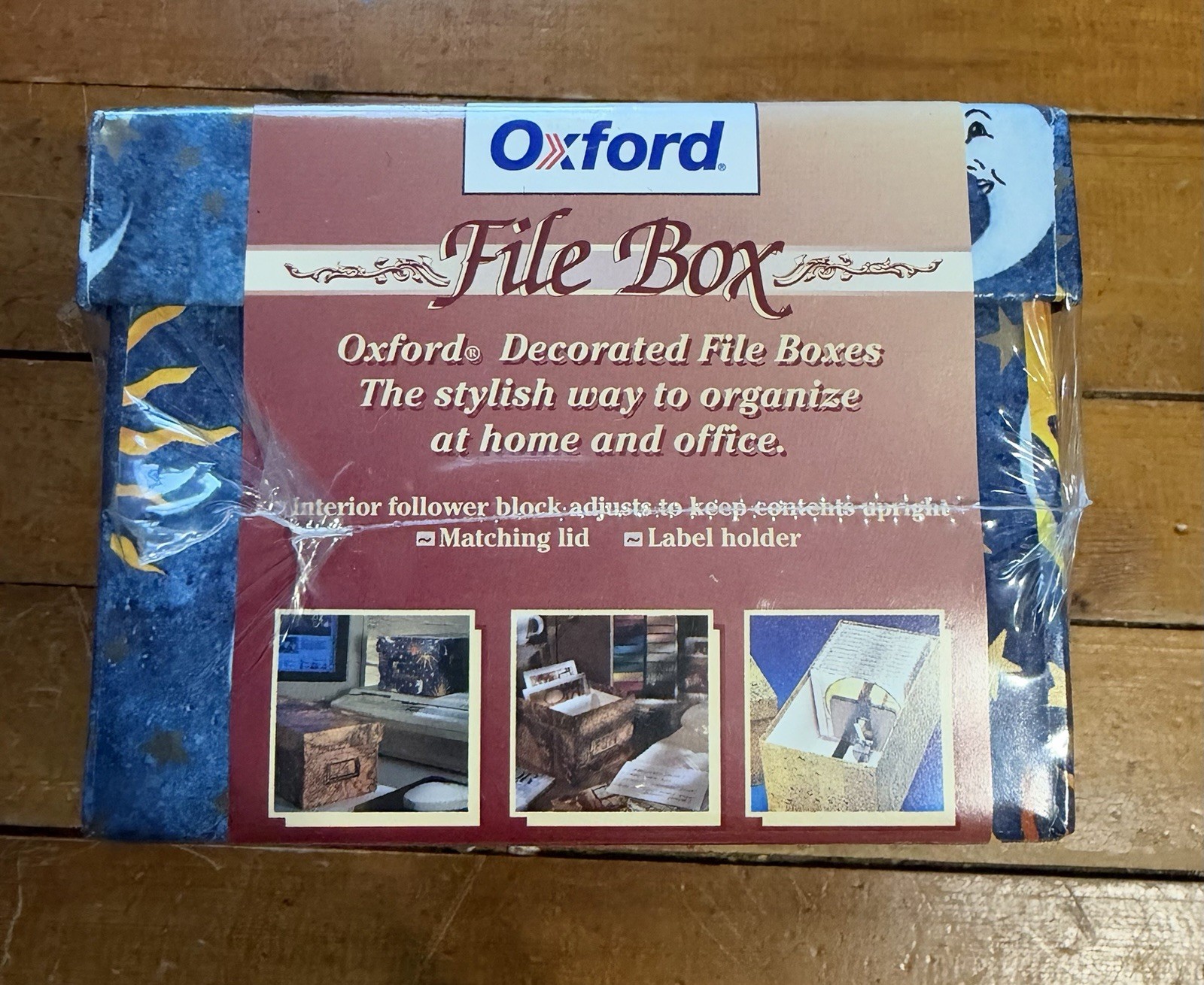 Vintage Deadstock Oxford File Box Celestial Sun Moon Blue 1997 New Old Stock