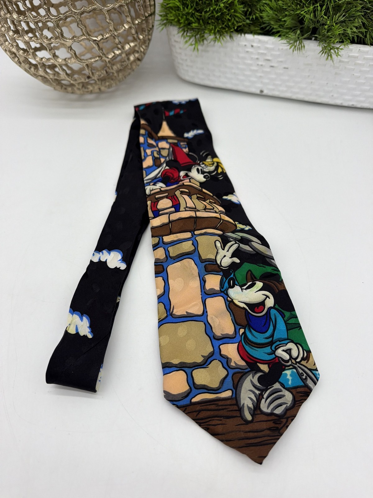 Vintage Disney Store Scenic Silk Tie Mickey Castle Tower NWT