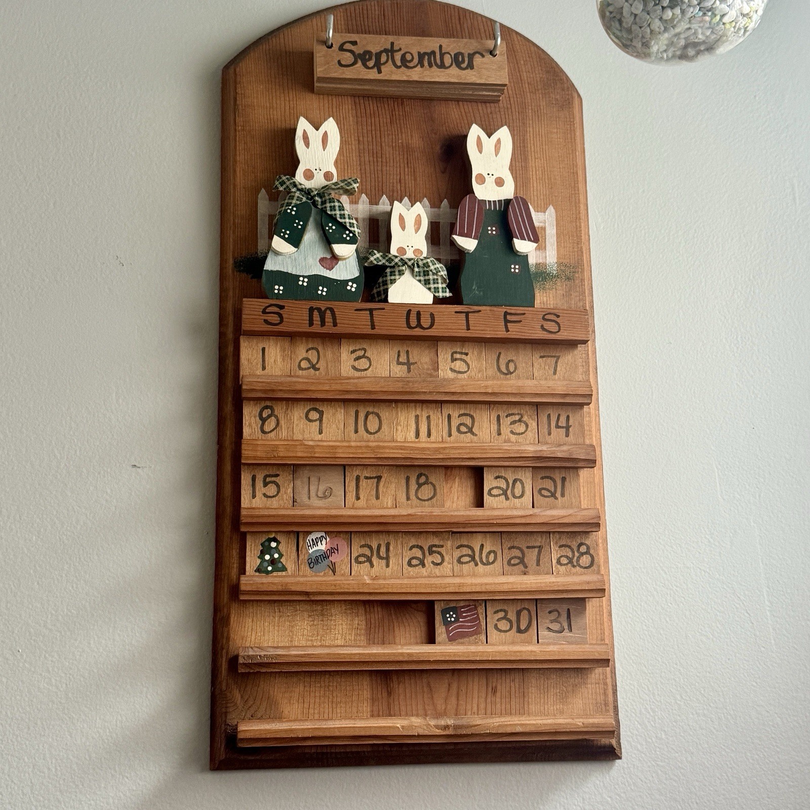 Vintage 1980s Country Bunny Wooden Perpetual Wall Calendar Cottagecore Grandma