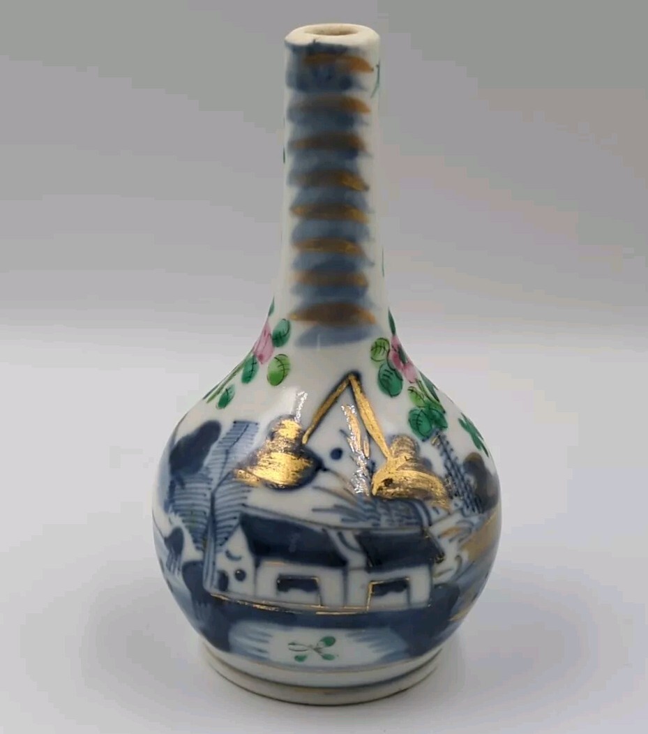 Antique Chinese Porcelain Famille Rose Clobbered Bud Vase