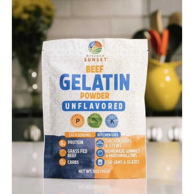 Divided Sunset Unflavored Beef Gelatin Powder, Grass Fed, 5 oz, For 5 oz