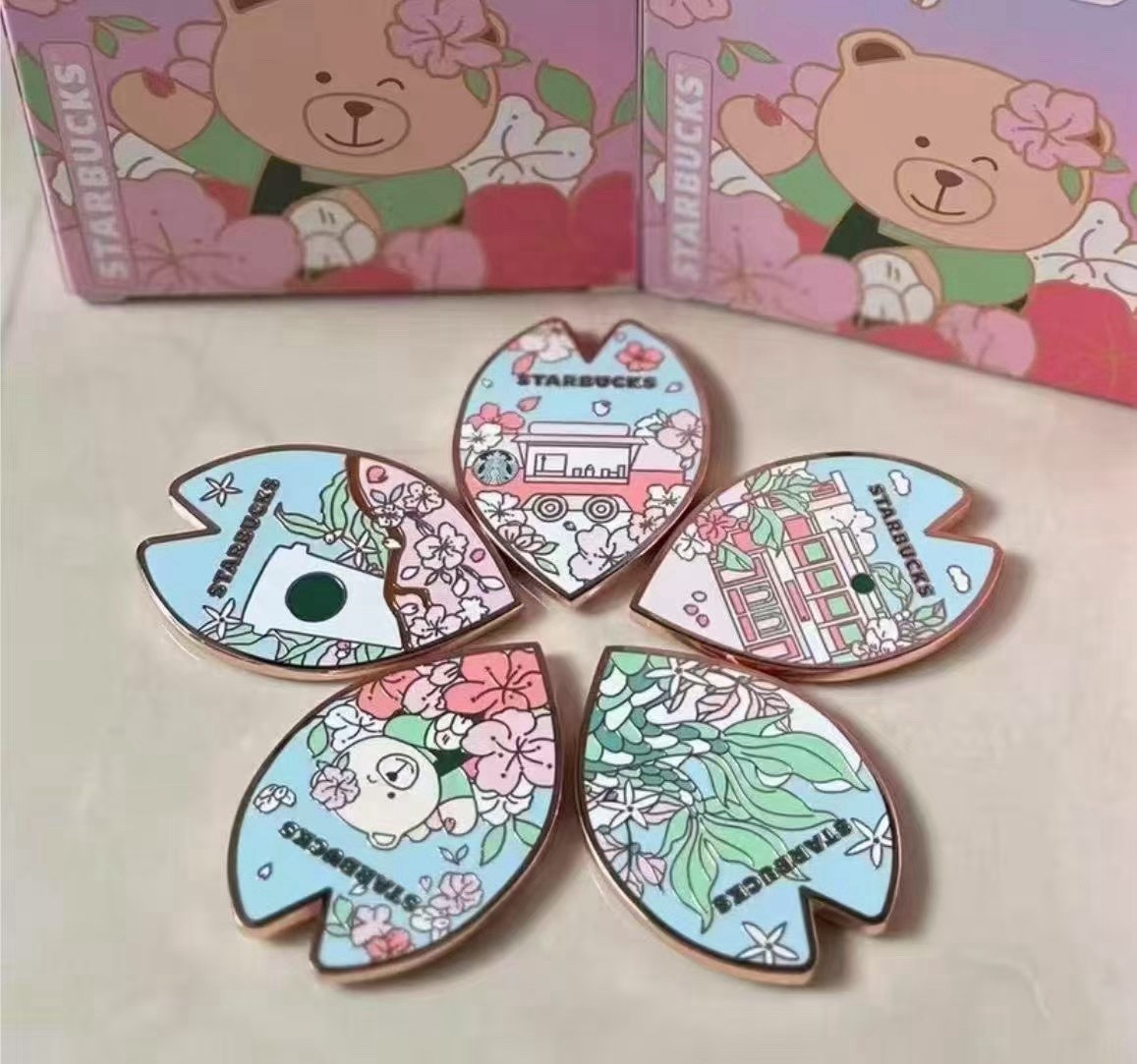 Starbucks 2025 China Sakura Cute Bear Fridge Magnet Set