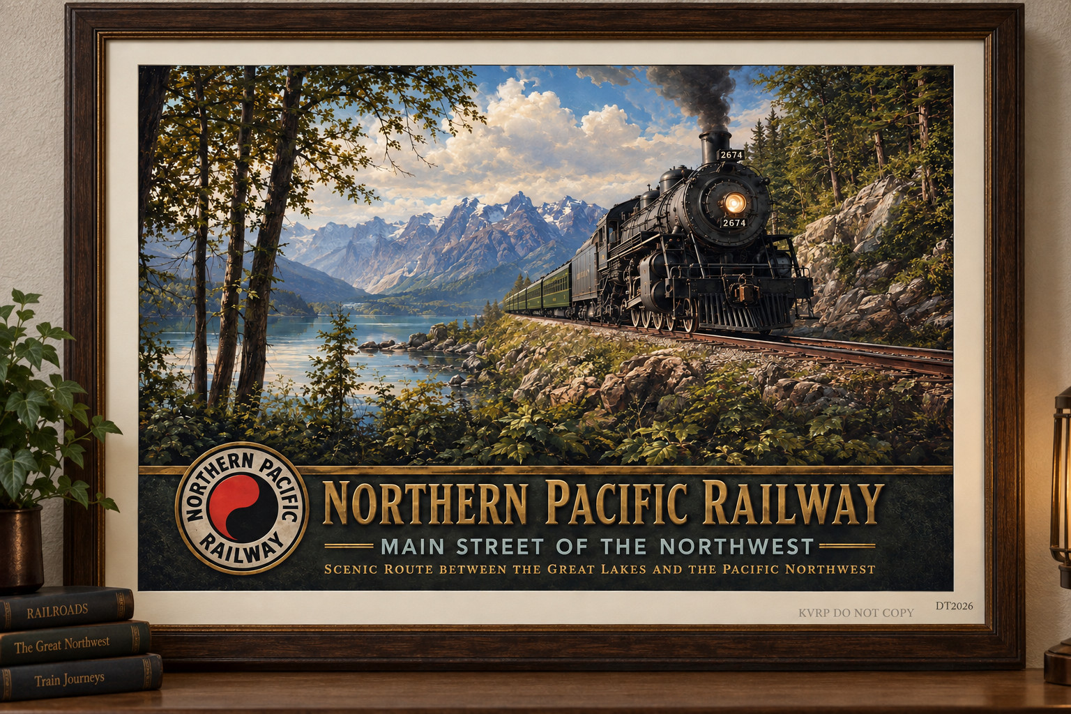 Northern Pacific Railway Steam Train Poster Vintage Style Railroad Art 19x13