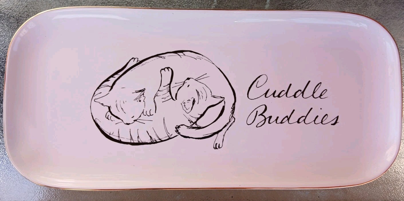 Punch Studio Cat Cuddle Buddies White Porcelain Tray-14\
