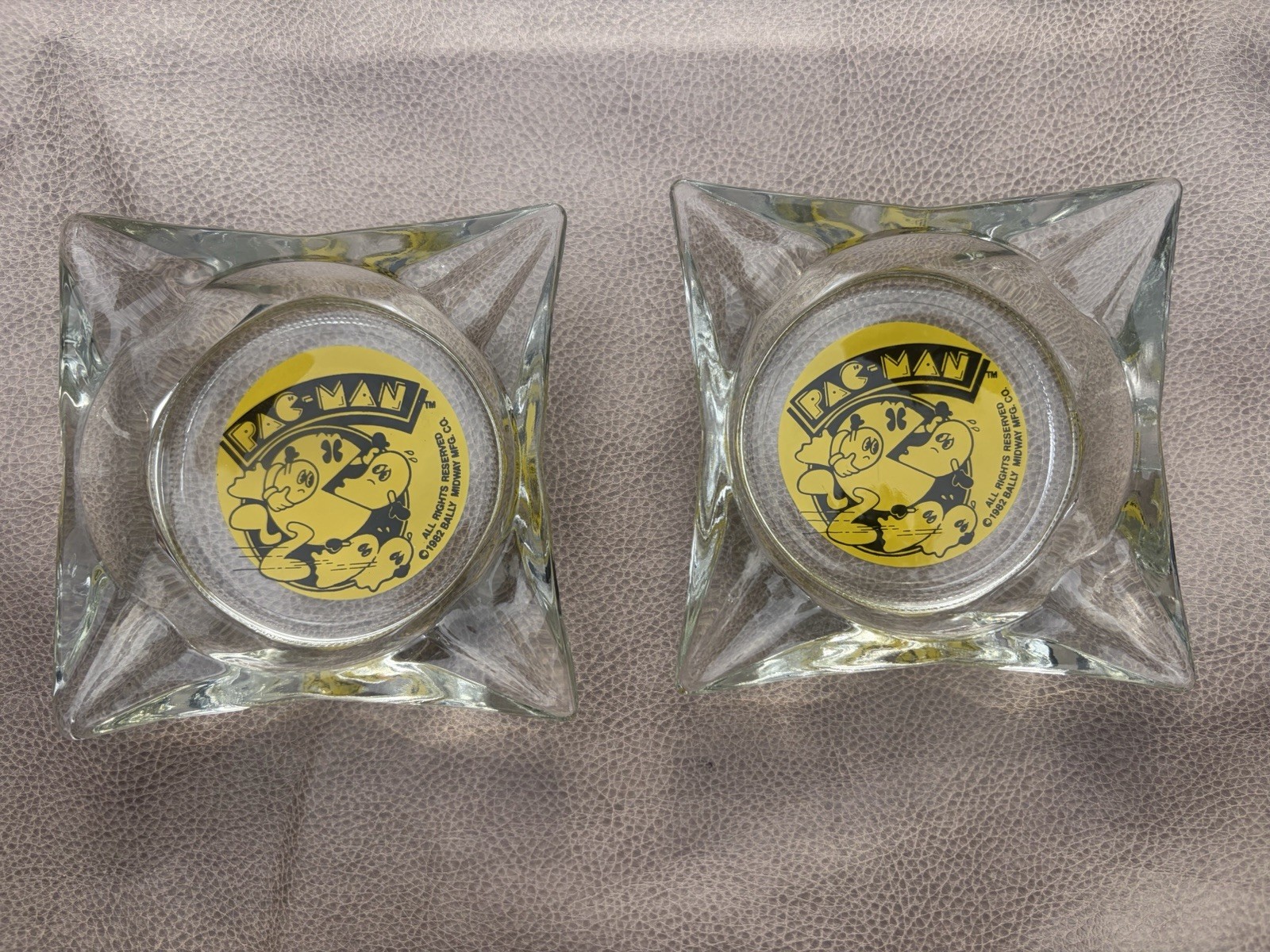 2 Vintage 1982 PAC-Man Ashtray\'s Bally Midway Mfg Co Advertising Glass Ashtray