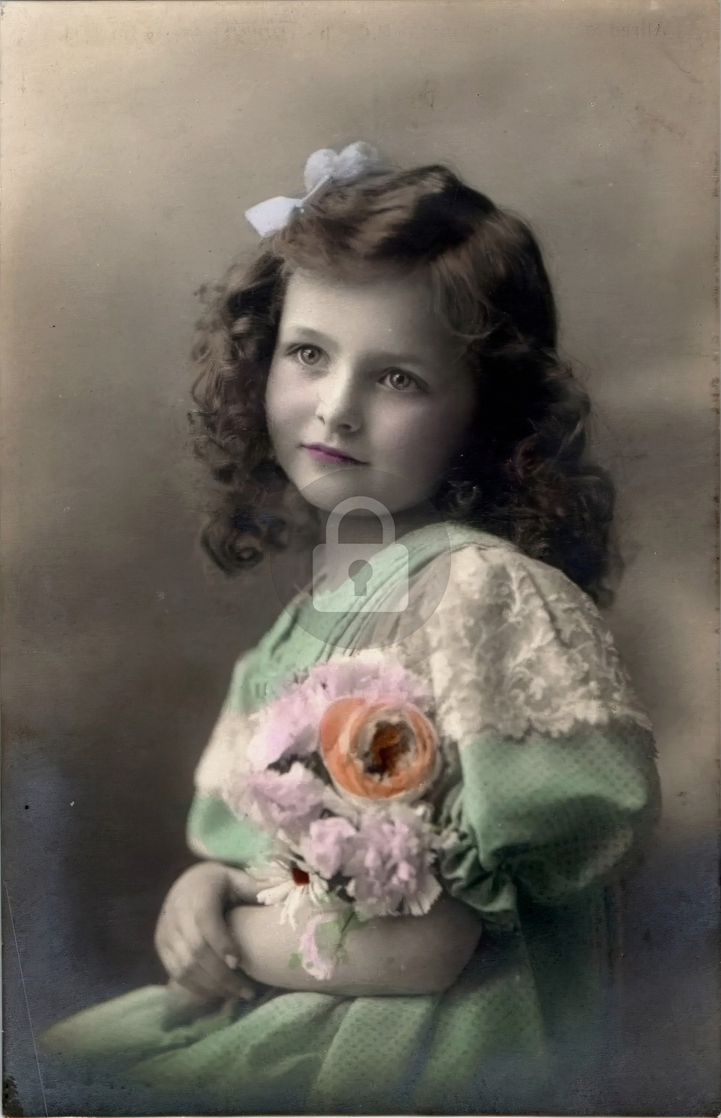 c1910's Pretty Child Girl w/ Flowers Curly Hair Studio RPPC Photo Postcard COPY