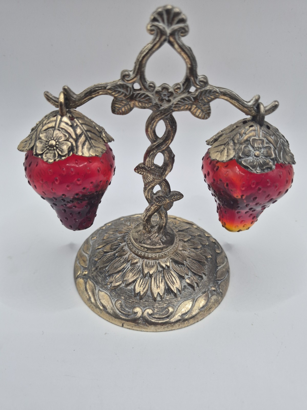 Vintage Red Glass Hanging Straberry Salt and Pepper Shakers  Japan
