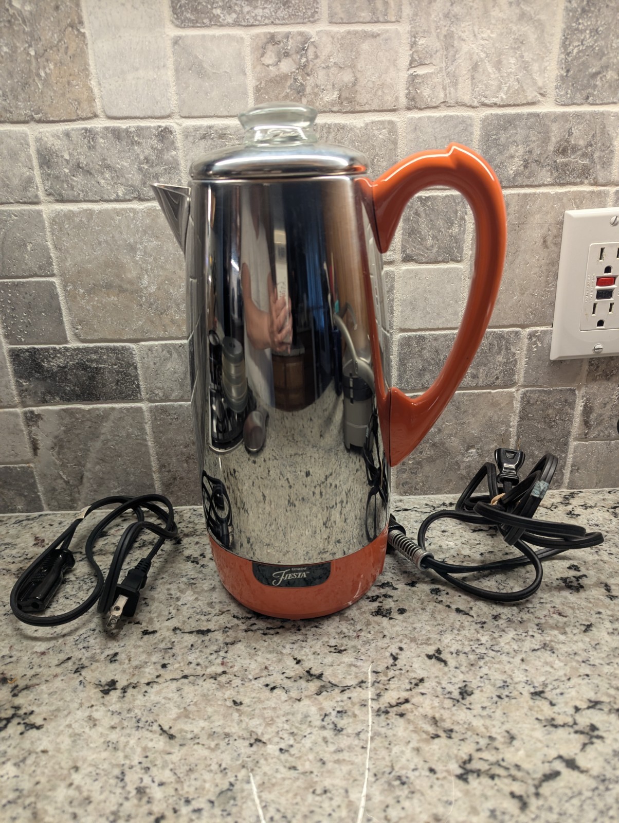 VTG Genuine Fiesta 12 Cup Electric Percolator Coffee Pot Chrome & Persimmon