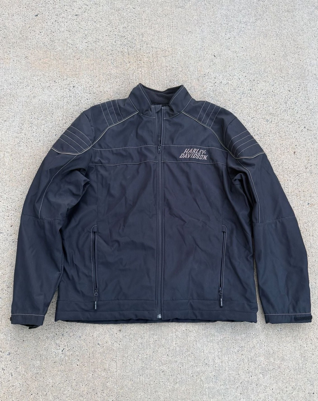Harley-Davidson Black Soft Shell Motorcycle Riding Jacket with Pink Lettering