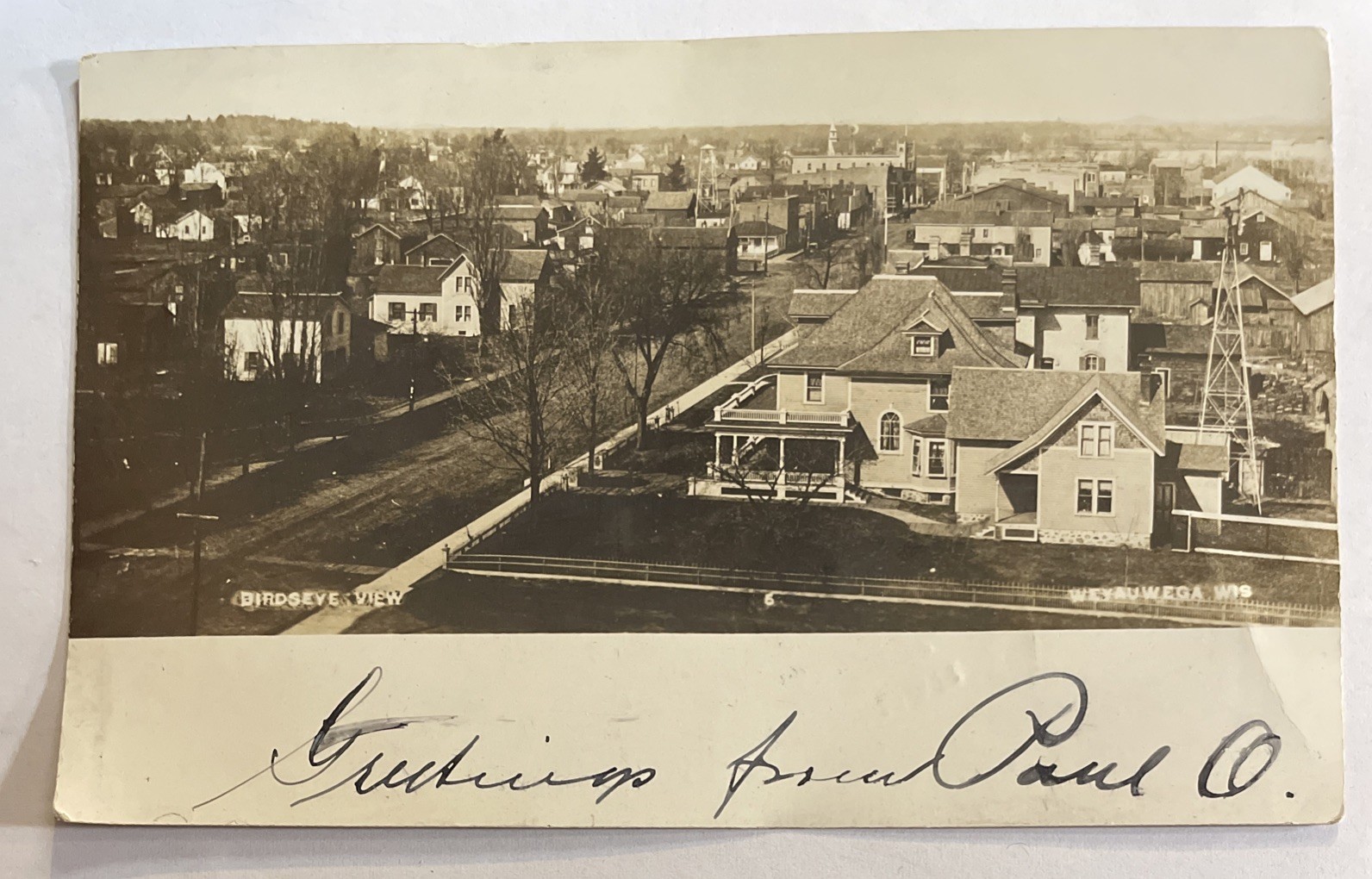 1907 Rppc Weyauwega Wisconsin Birdseye View Home Street Photo Postcard