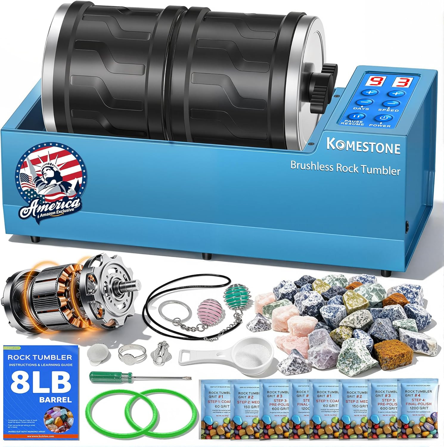 G2 Dual-Barrel Professional Rock Tumbler Kit, 8LB for Adults | Brushless 8Lb (4L