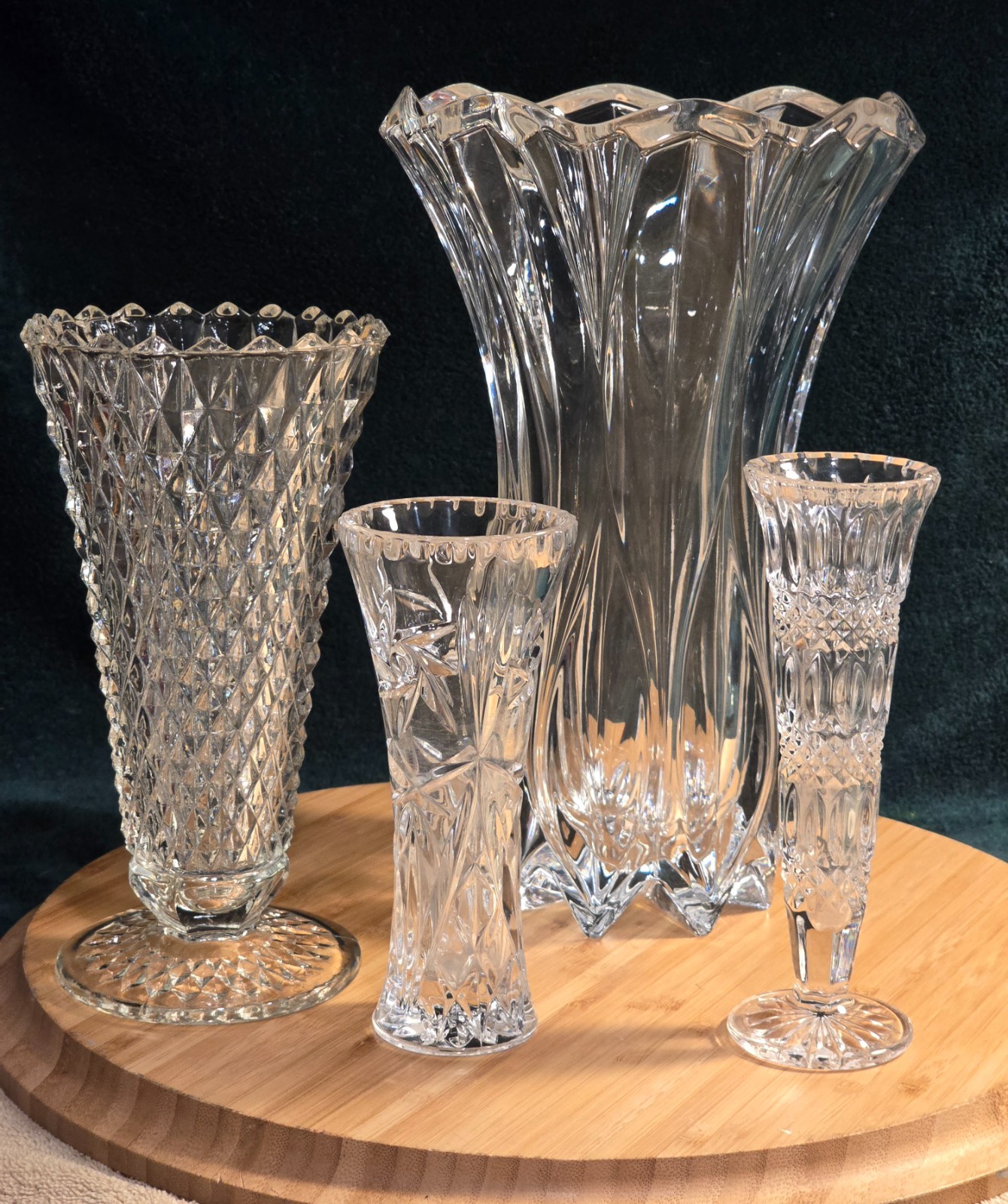 Pre-owned lot of 4 vases-(3 crystal & 1 Indiana Glass) JG Durand, Lenox & OTCO