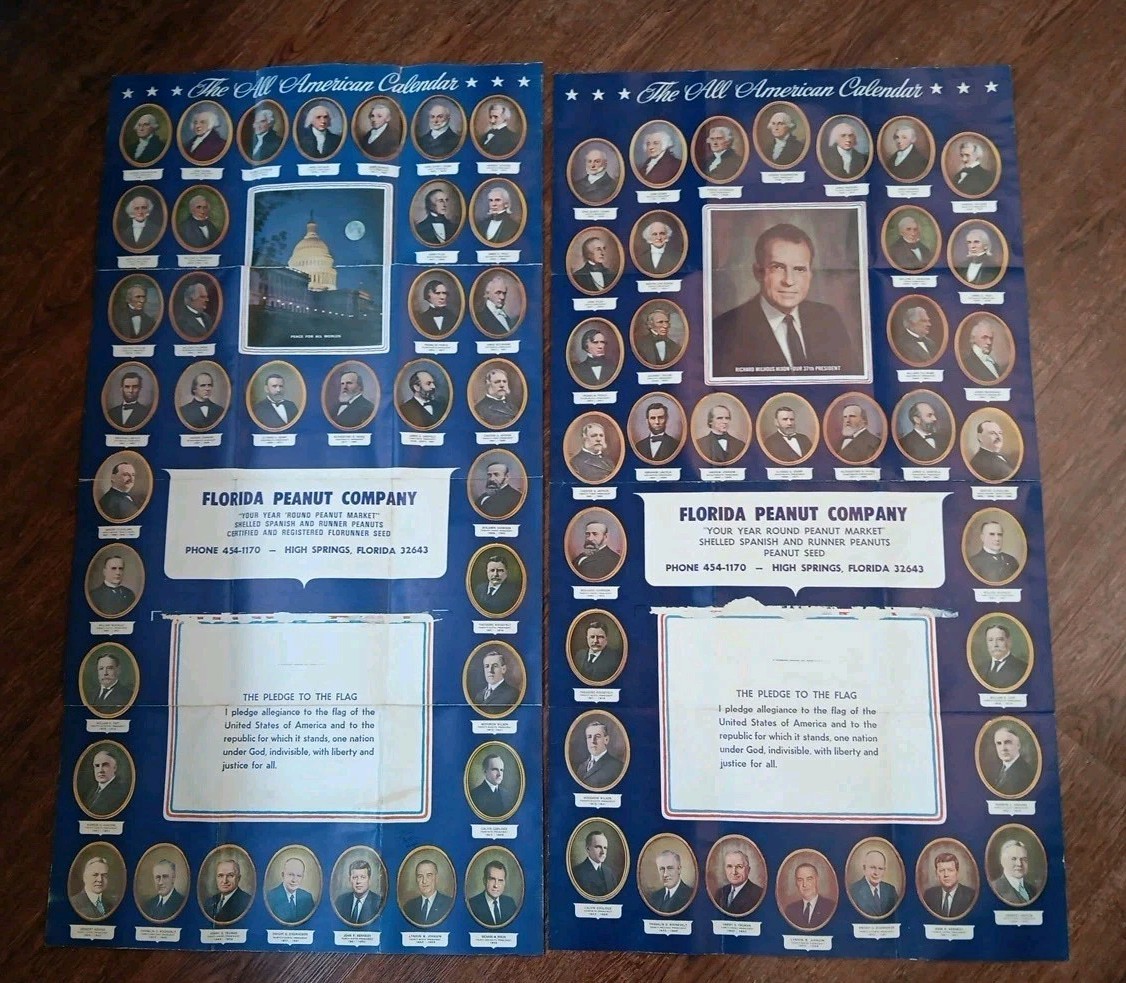 2 Vintage All American Calendars With 36/37 Presidents, Calendars Removed