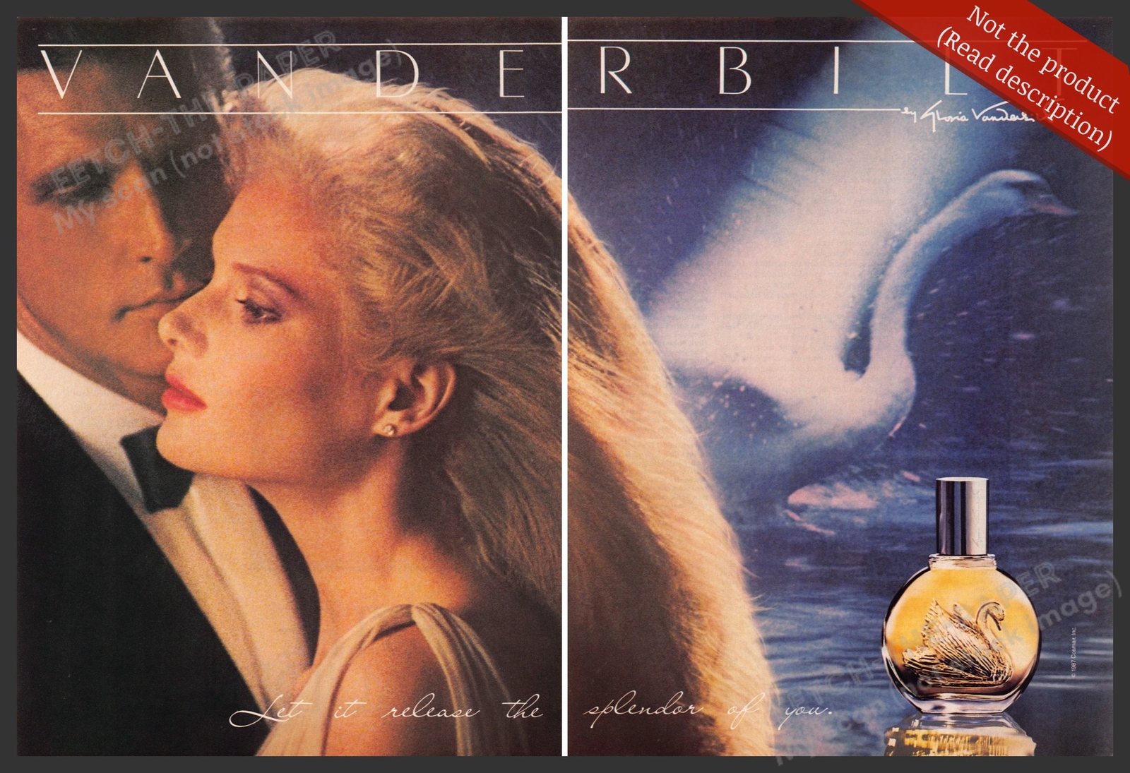 Gloria Vanderbilt 1980s Print Advertisement (2 page) 1987 Couple Swan