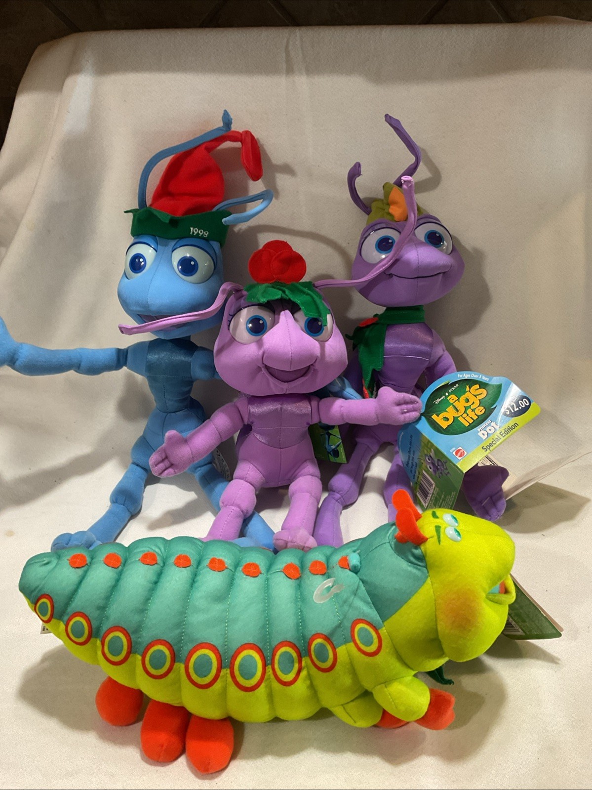 Vintage 1998 Mattel Disney/Pixar A Bug’s Life Holiday Plush Toys NWTS
