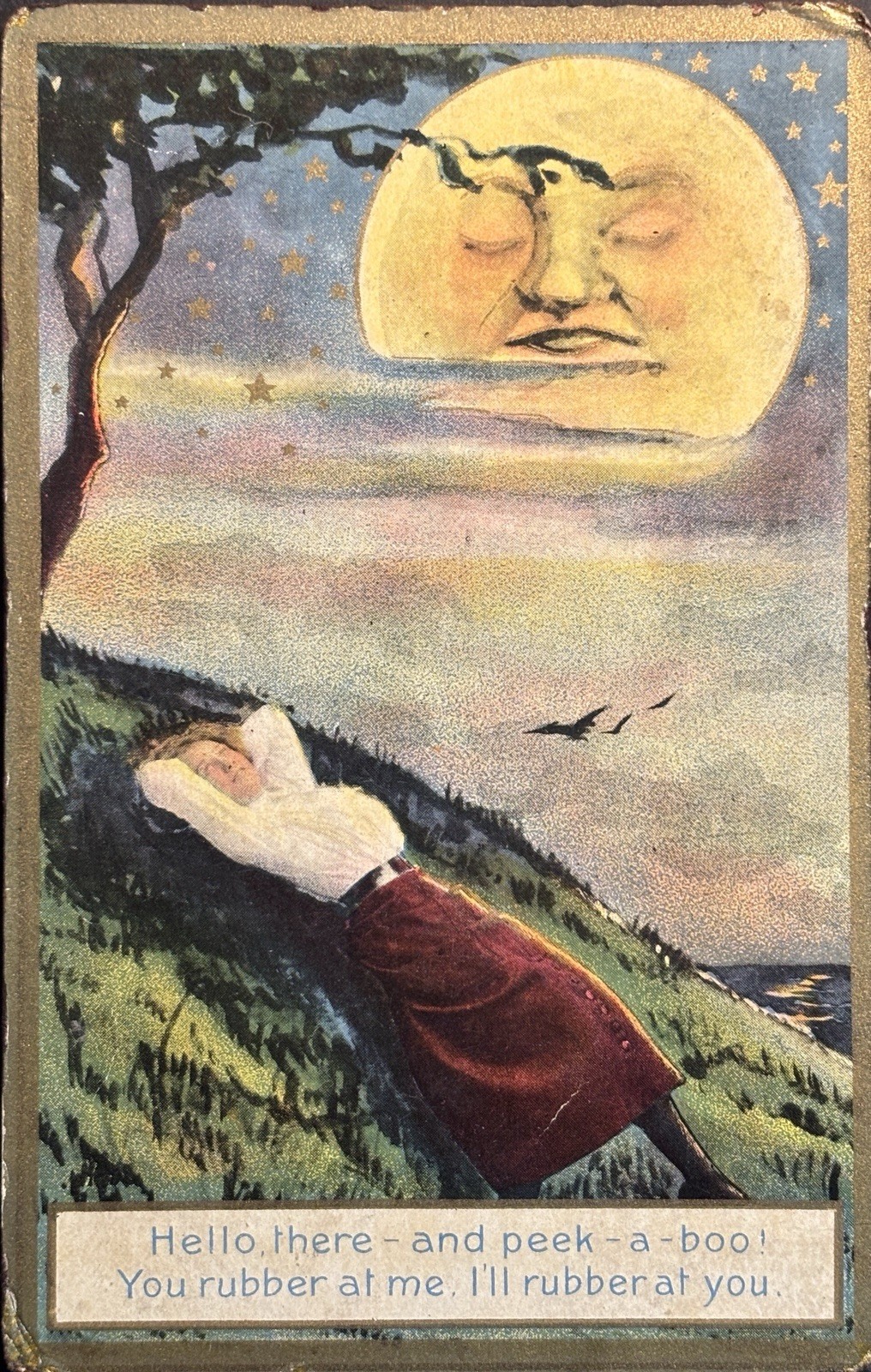 Antique Fantasy Postcard 1912 Man In Moon Halloween Vibes 416