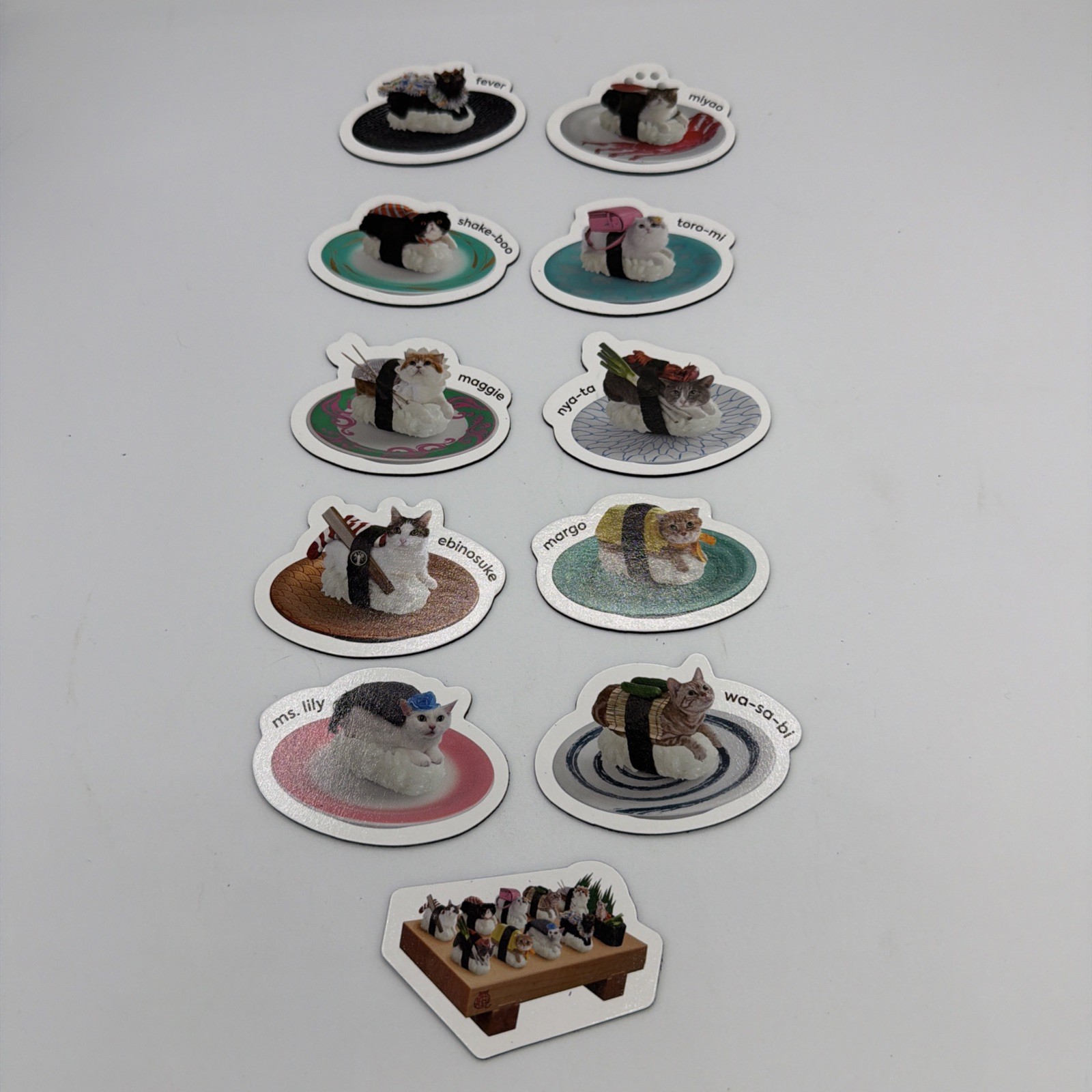 COMPLETE SET OF 11 Cat Sushi Magnets SO CUTE well made buy individuals/full set