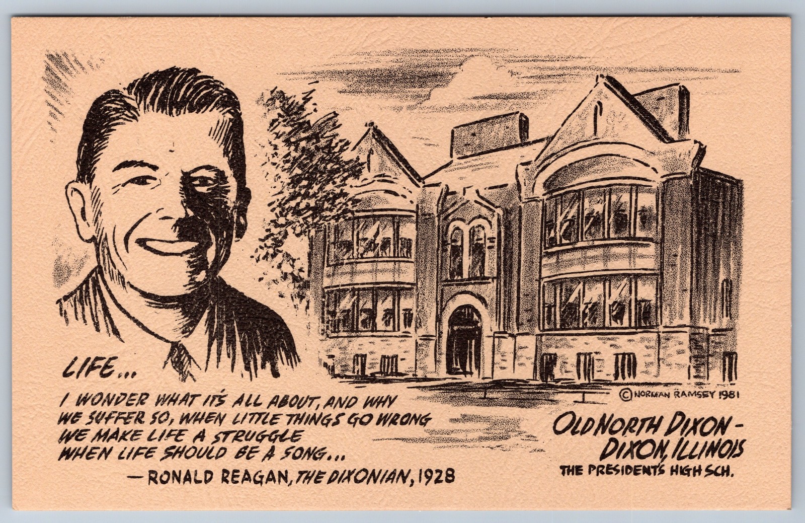 Ronald Reagan Dixon Illinois Old North High School Art Postcard Norman Ramsey