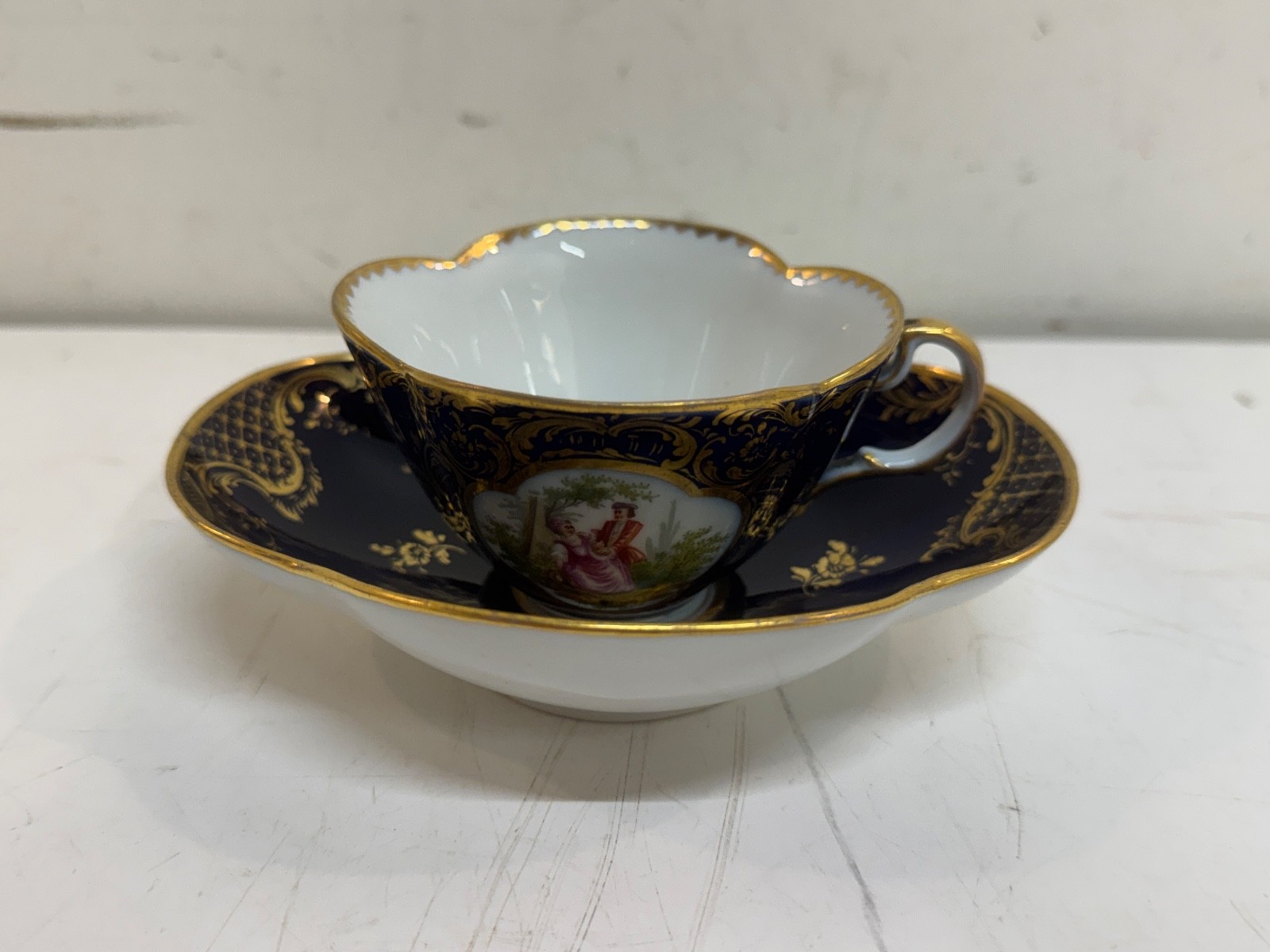 Antique Richard Klemm Dresden Porcelain Demitasse Cup & Saucer Cobalt Gold Set