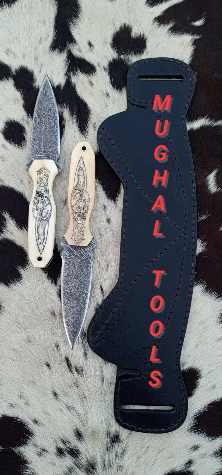 handmade damascus steel survival hunting knife outdoor camping knife 2pc+sheath