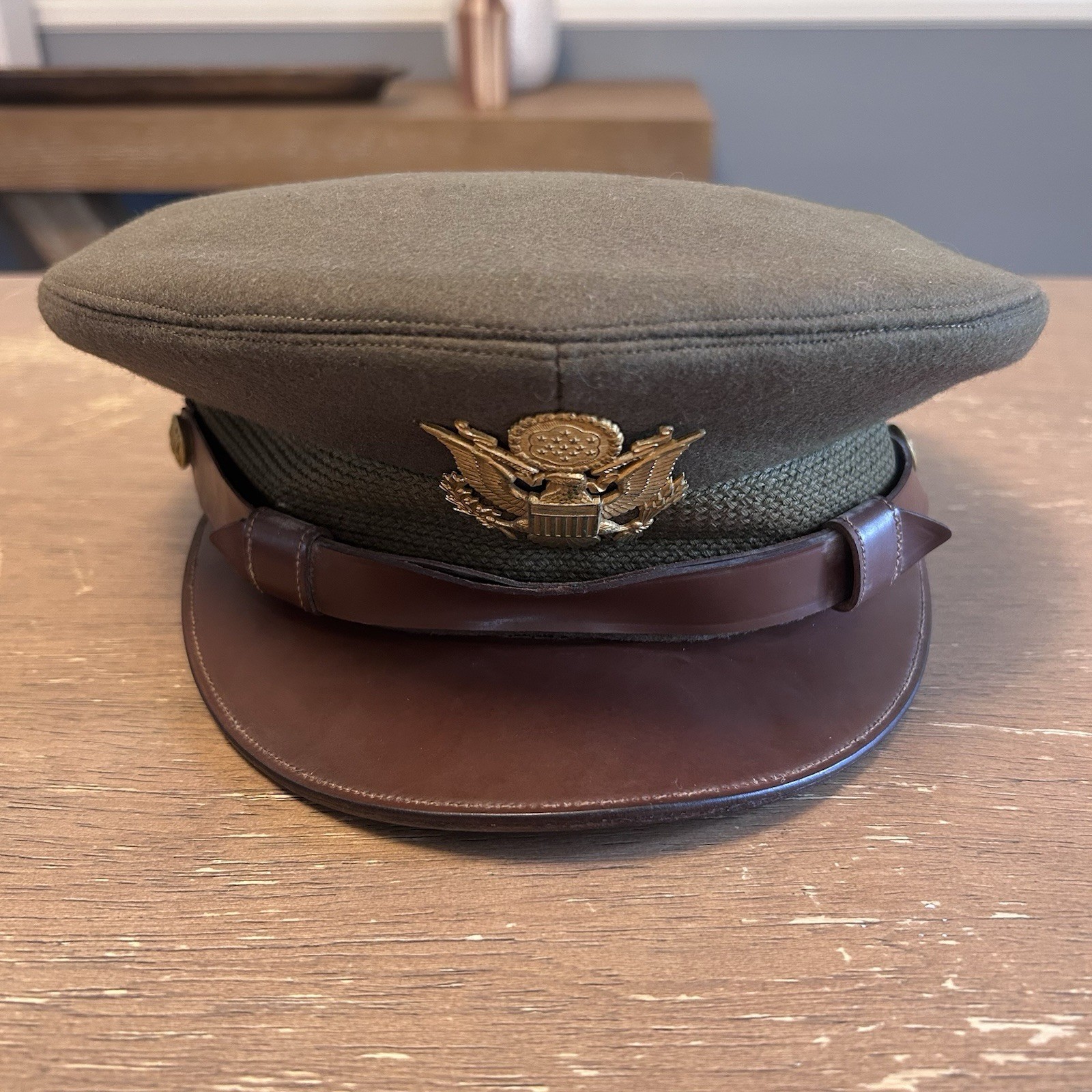 WWII Era US Army Air Corps USAAF Officer's Crushers Cap Hat WW2 Leather Visor