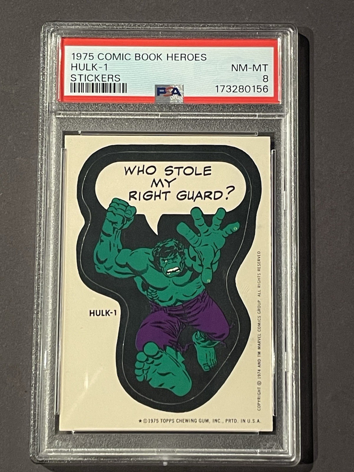 1975 Topps Marvel Comic Book Heroes Stickers Hulk-1 PSA 8 NM-MT 1st Edition