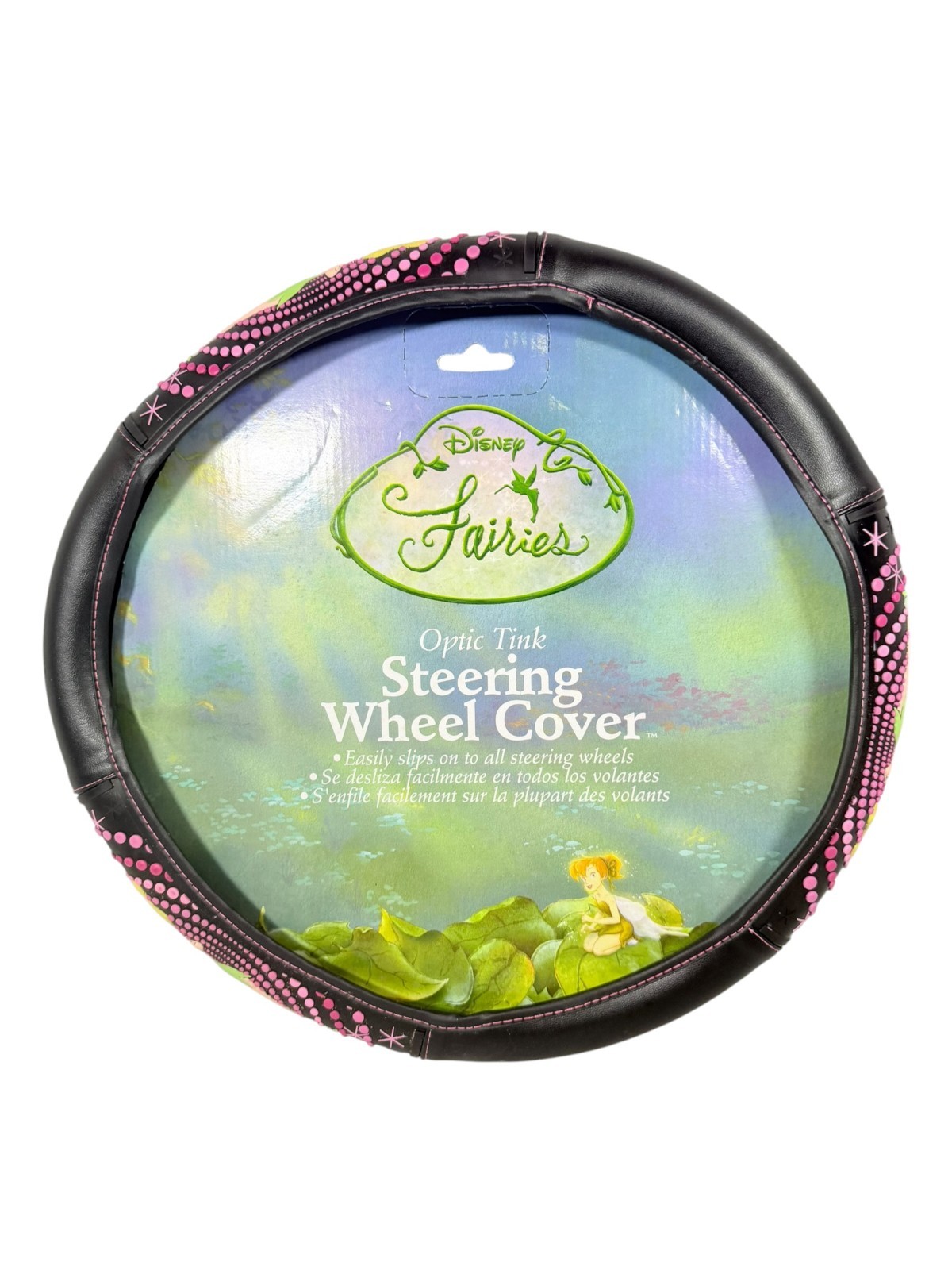 Disney Fairies Tinker Bell Steering Wheel Cover 2007 PlastiColor Black Pink NWT