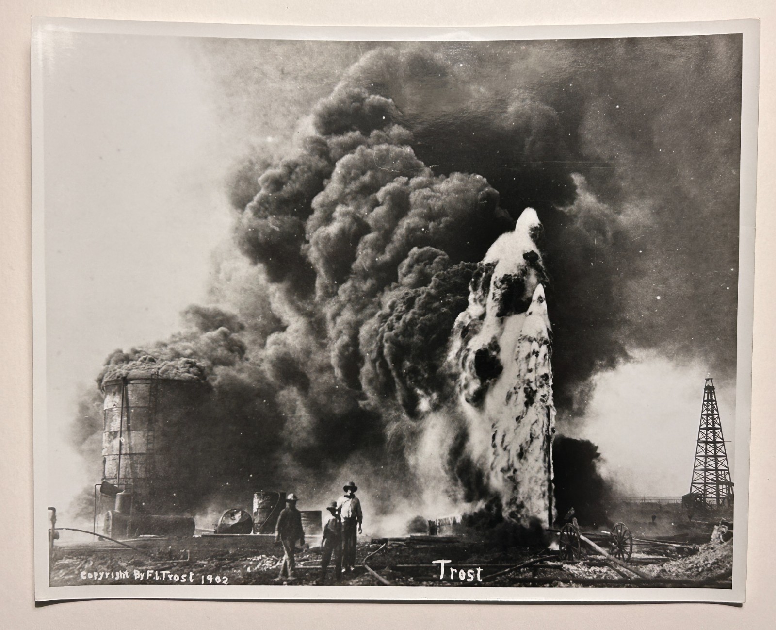 SPINDLETOP OIL FIELDS FIRE 1902 F. Trost Original Photograph Beaumont Texas Rig