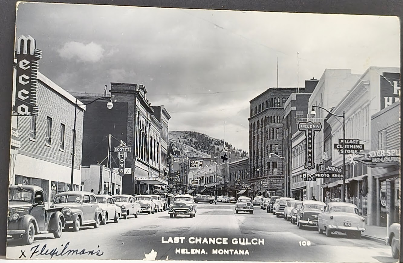RPPC ~ Last Chance Gulch (Main Street) looking south in Helena, Montana c1950's