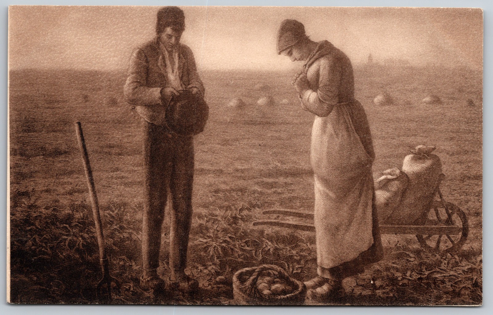 Jean Francois Millet The Angelus Farmers Praying Field Fine Art Vintage Postcard