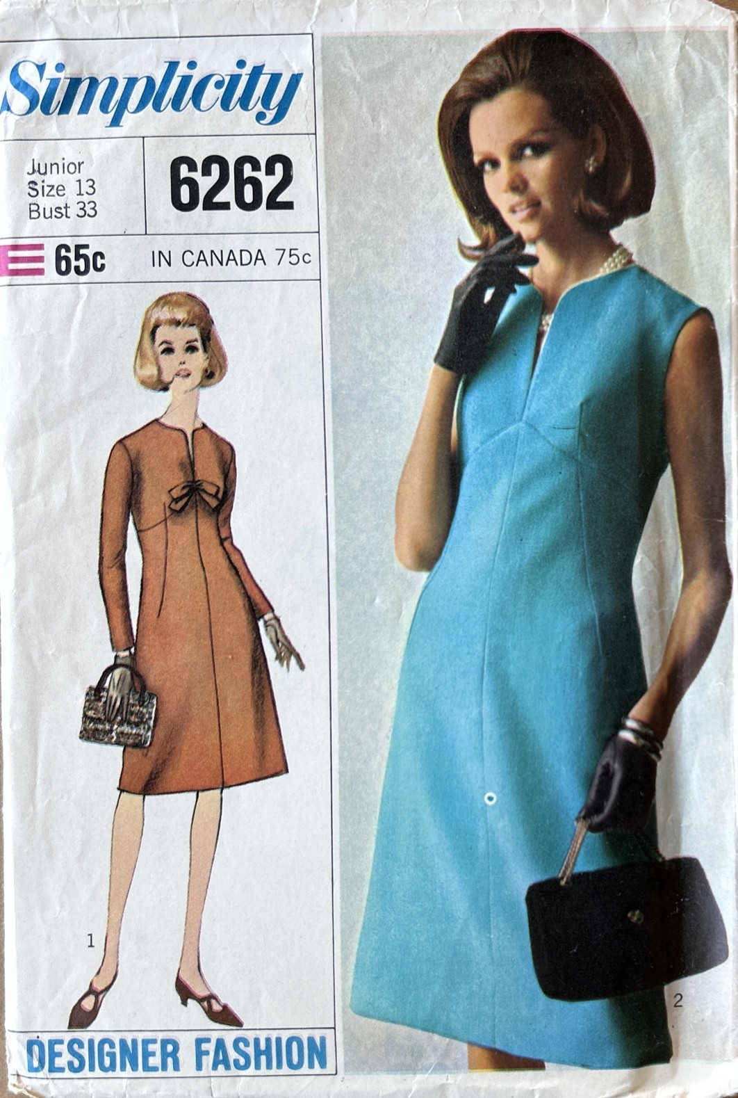 Lovely Vtg 1965 Sewing DRESS Pattern SIMPLICITY 6262- Sz 13 Jr CUT COMPLETE 