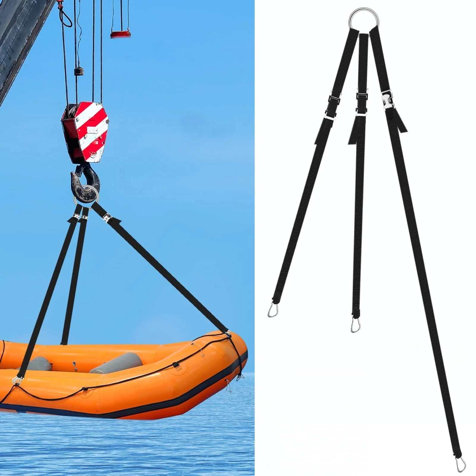 3 Leg Inflatable Dinghy Boat Lift Slings Universal Heavy Duty Adjustable Davi... 3 Leg Inflatable Dinghy Boat Lift Slings Universal Heavy Duty Adjustable Davi...