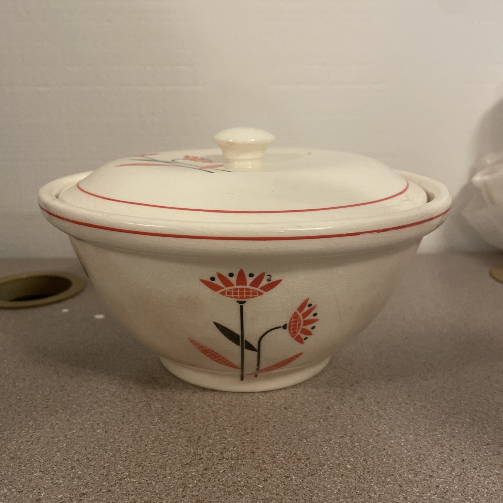 Vintage Deco Dahlia Decorative Bowl With Lid | Harker Pottery |