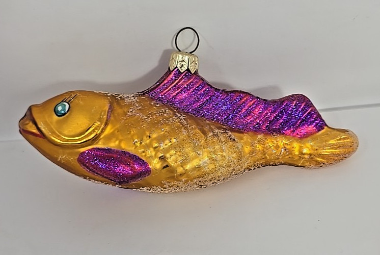 1997 Christopher Radko Goldie Fish Gold Purple Glass Christmas Ornament U313AQ