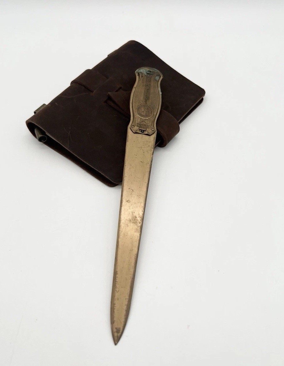 Vintage 1920s Moor Mud Baths Brass Letter Opener Waukesha WI Spa Advertising