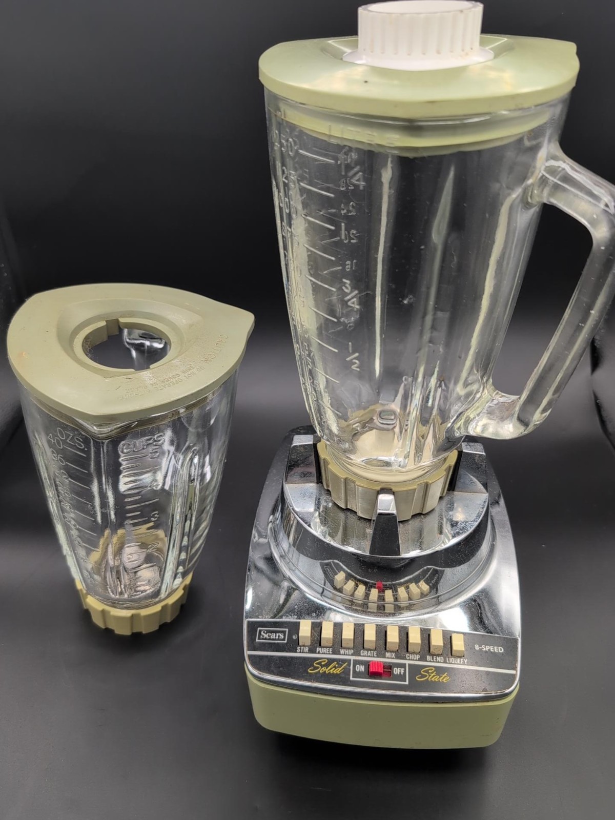 Vintage Sears Solid State 8 Speed Blender Avocado Green Glass Pitcher Tested