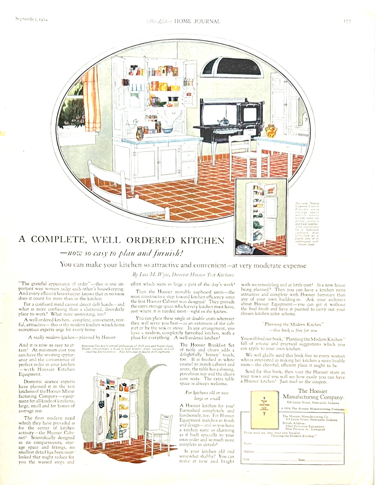 1924 Ad Hoosier Mfg Co Newcastle IN Kitchen CabinetsCupboards Breakfast Sets