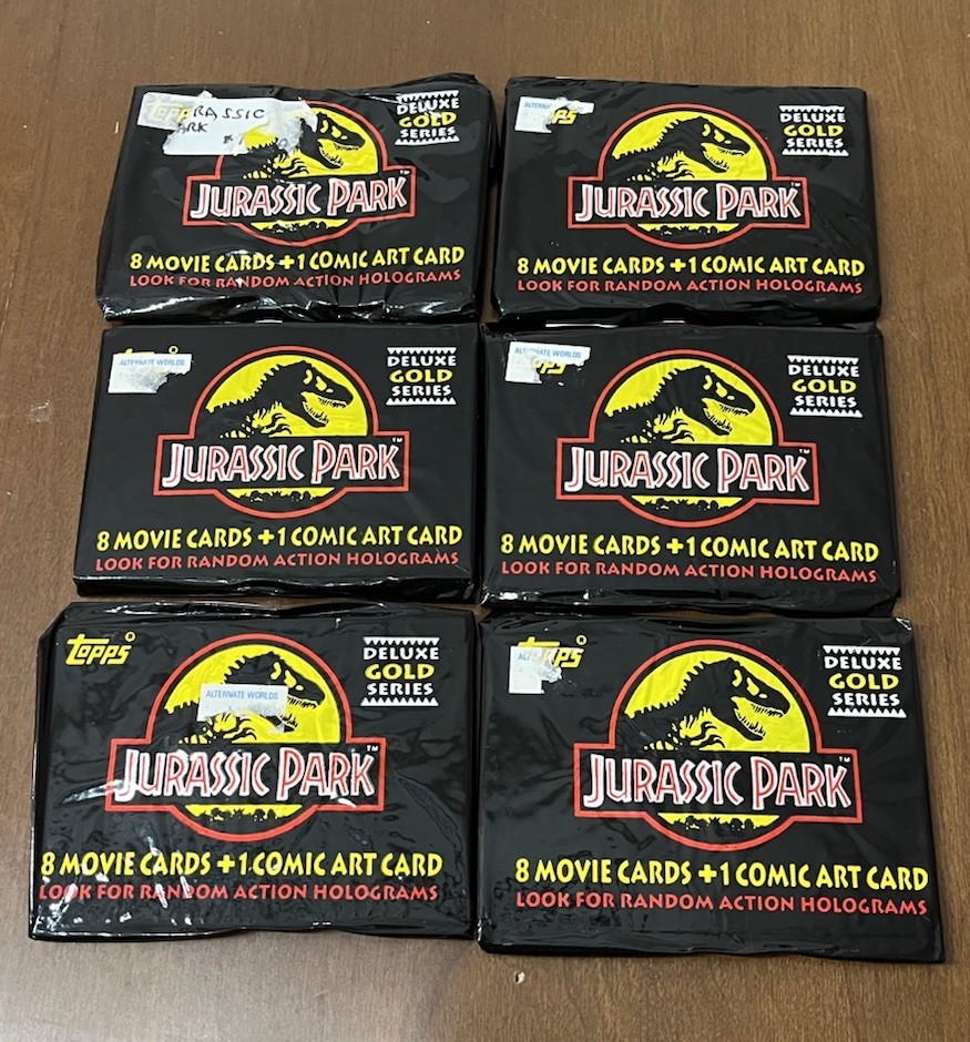 Jurassic Park Cards Deluxe Gold Series, 6 Sealed Packs, 1992 Topps Read