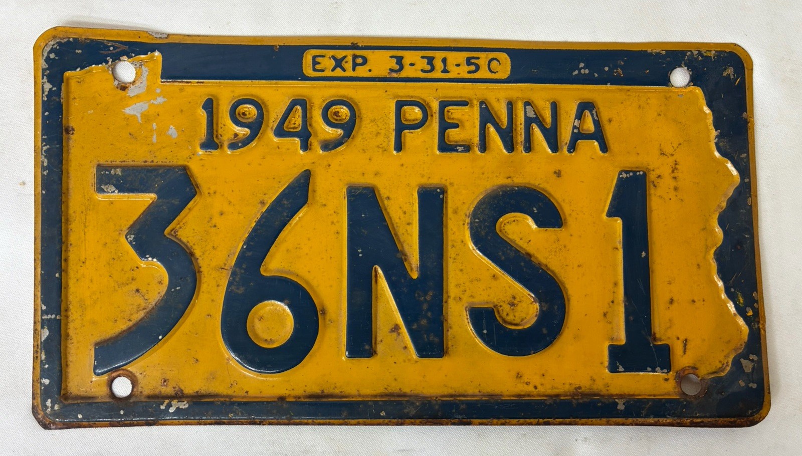 Vtg Pennsylvania License Plate - 1949 PENNA, ‘50 EXP - Original, #36NS1
