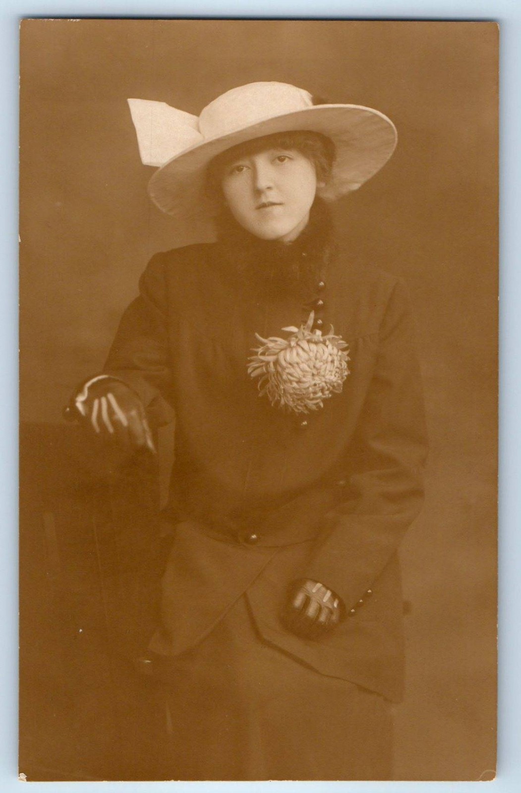 c1910\'s Rebeca Johnson Stretch With Hat Studio Portrait RPPC Photo Postcard